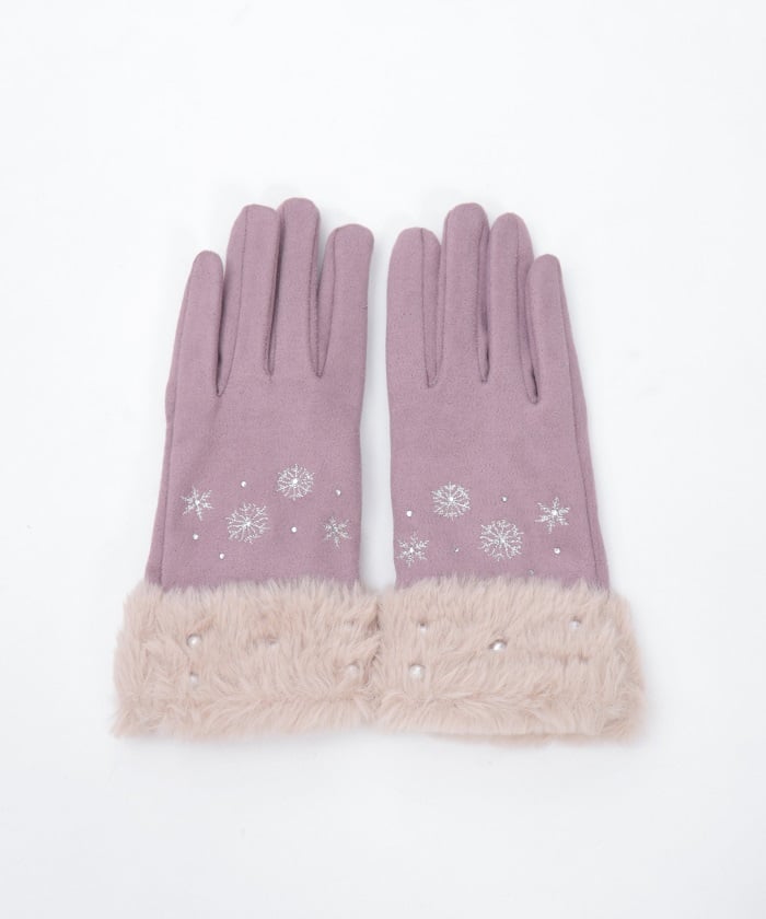 Snow Embroidery Suede Fur Gloves