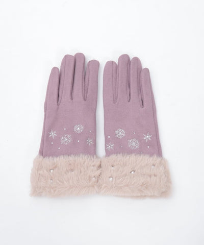 Snow Embroidery Suede Fur Gloves