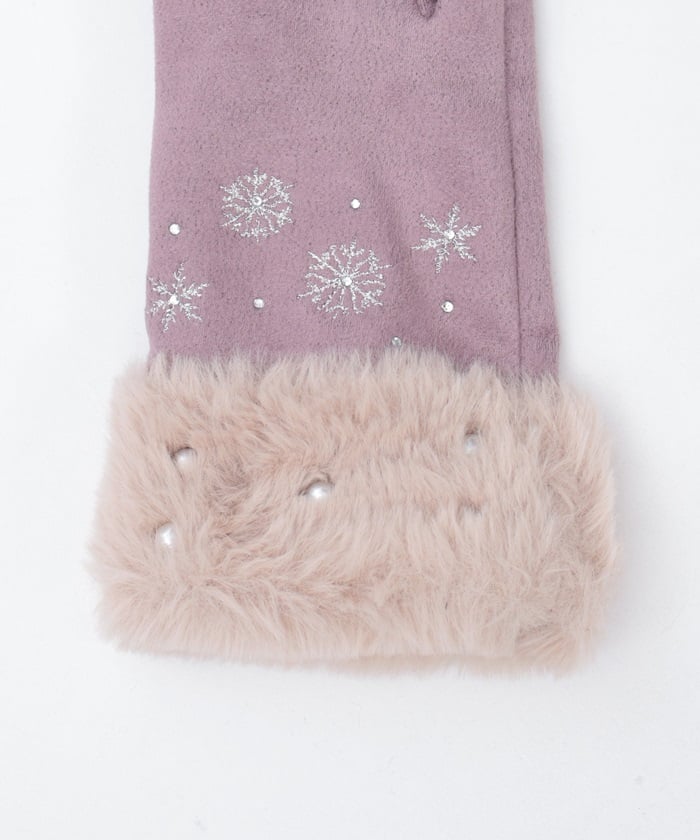 Snow Embroidery Suede Fur Gloves