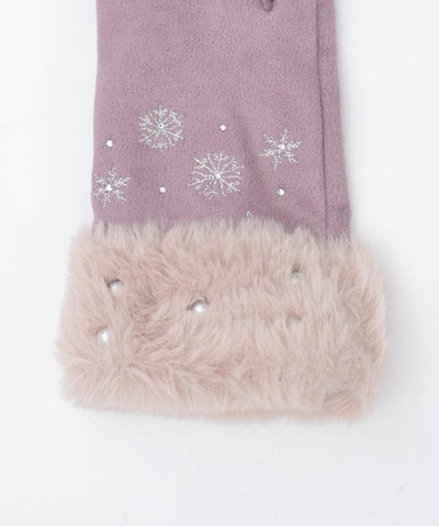 Snow Embroidery Suede Fur Gloves