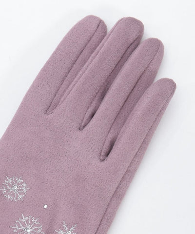 Snow Embroidery Suede Fur Gloves