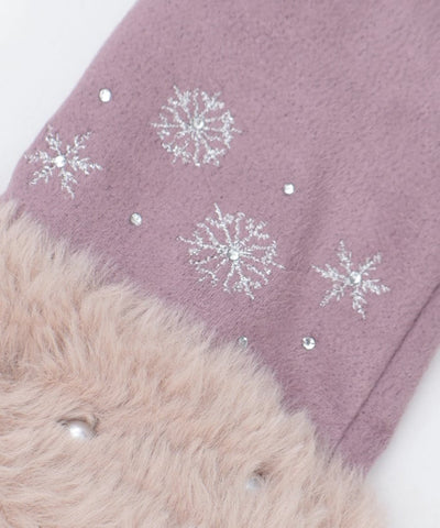 Snow Embroidery Suede Fur Gloves