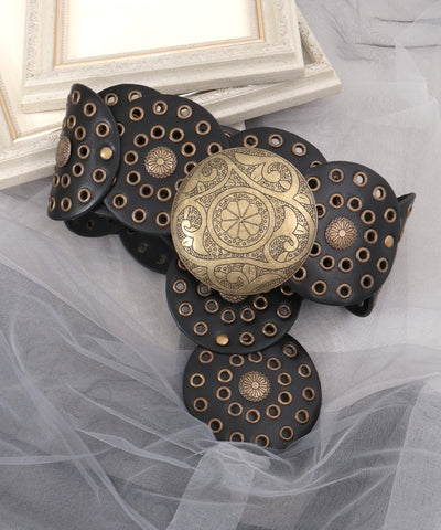 Floral Pattern Round Buckle Belt