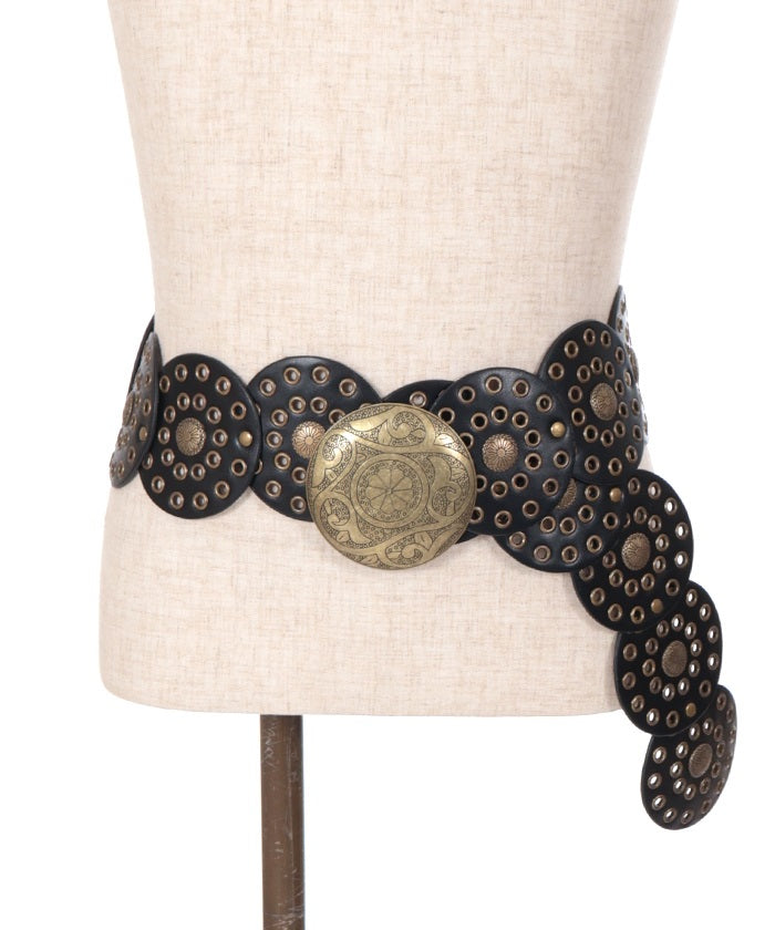 Floral Pattern Round Buckle Belt