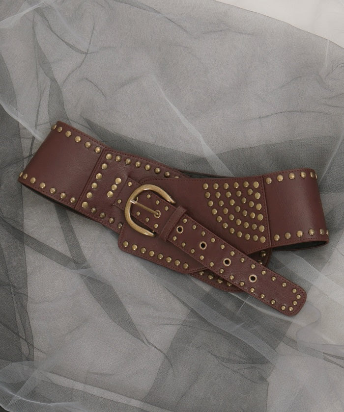 Studded Line Faux Leather Wide Belt