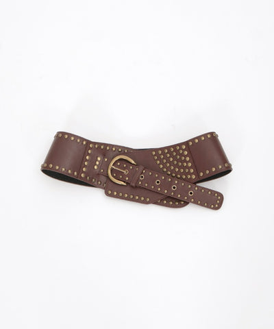 Studded Line Faux Leather Wide Belt