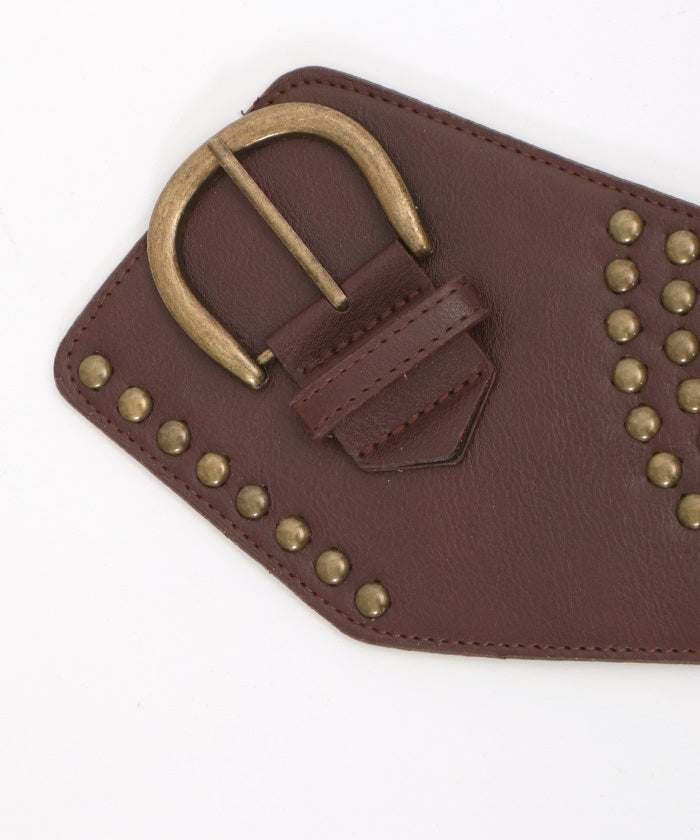 Studded Line Faux Leather Wide Belt