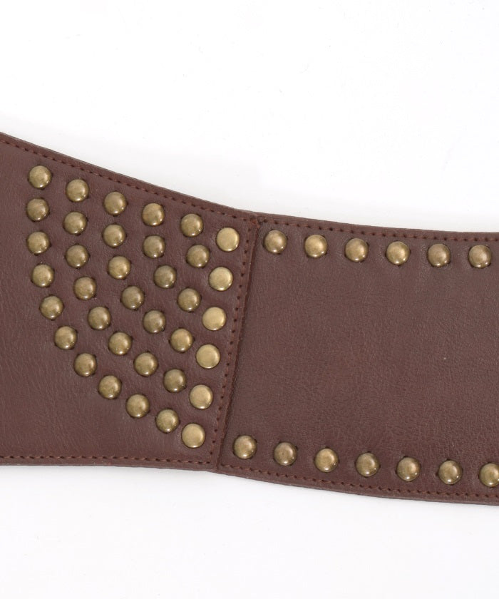 Studded Line Faux Leather Wide Belt