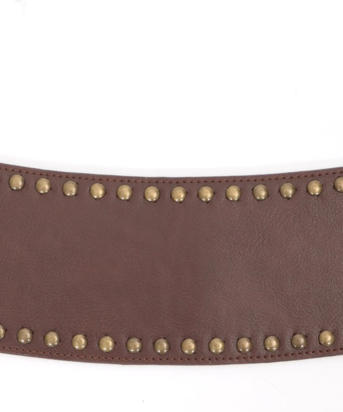 Studded Line Faux Leather Wide Belt