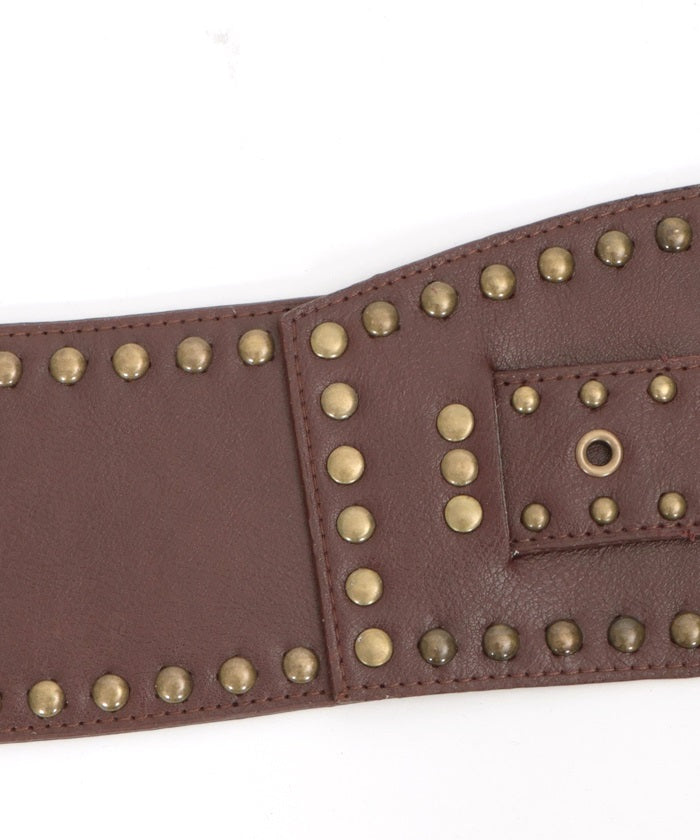 Studded Line Faux Leather Wide Belt