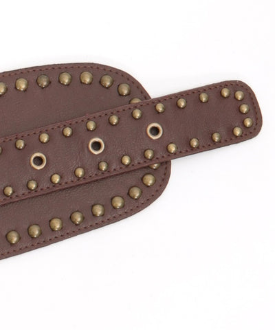 Studded Line Faux Leather Wide Belt