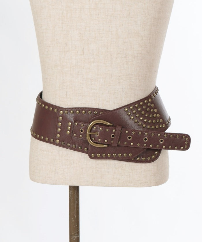 Studded Line Faux Leather Wide Belt