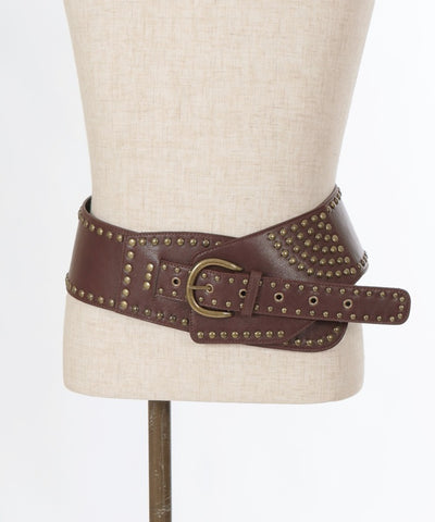 Studded Line Faux Leather Wide Belt