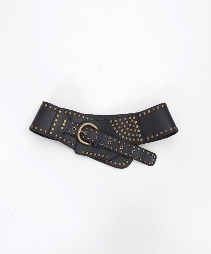 Studded Line Faux Leather Wide Belt