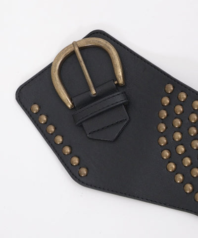 Studded Line Faux Leather Wide Belt