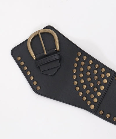 Studded Line Faux Leather Wide Belt