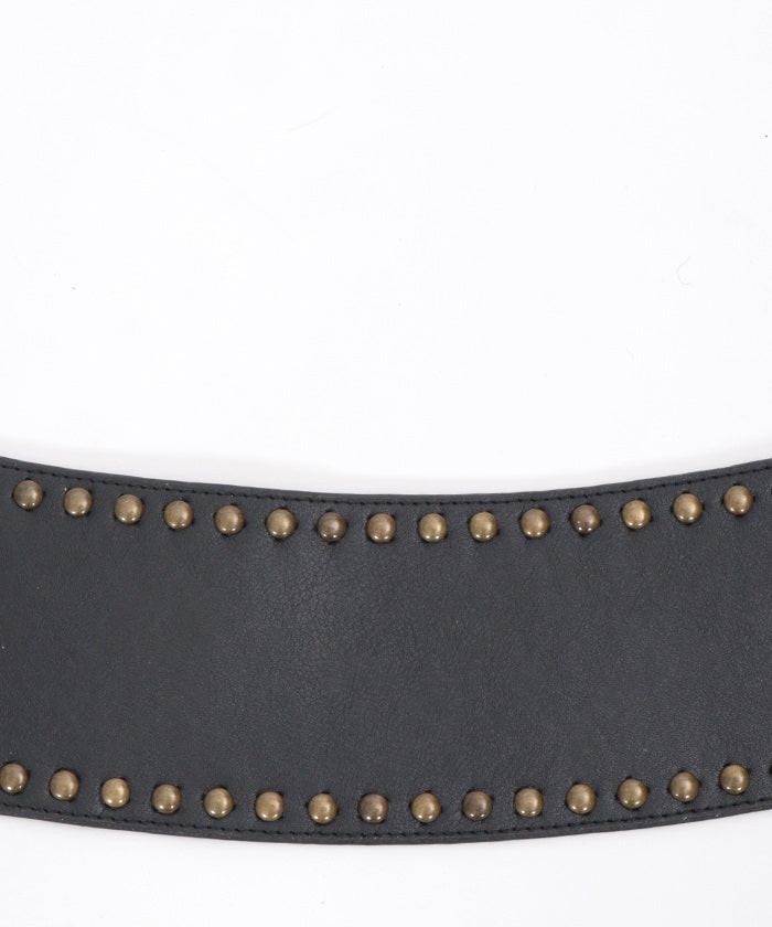 Studded Line Faux Leather Wide Belt