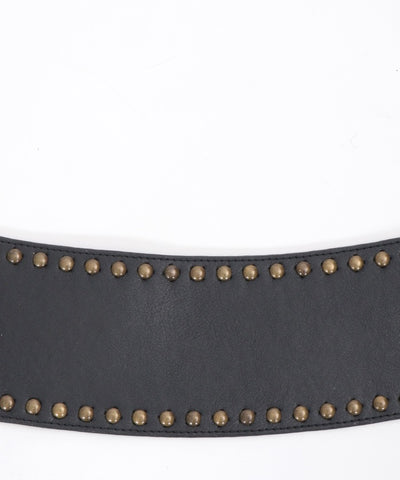 Studded Line Faux Leather Wide Belt