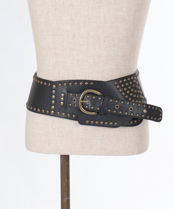 Studded Line Faux Leather Wide Belt