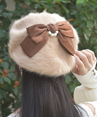 Pearl Ribbon Fur Beret