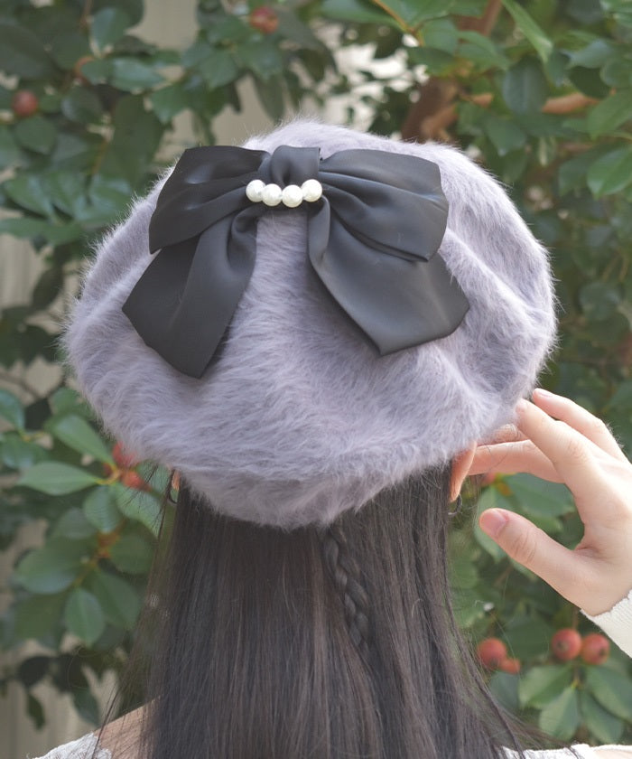 Pearl Ribbon Fur Beret