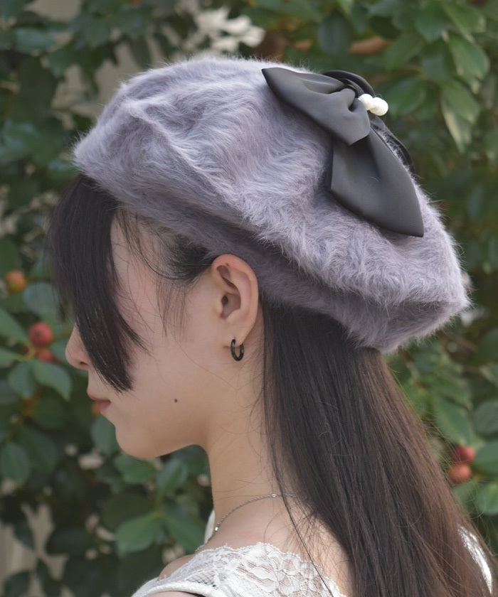 Pearl Ribbon Fur Beret