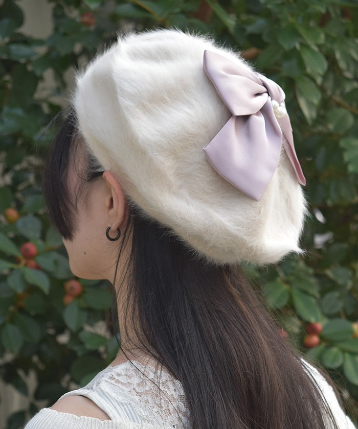 Pearl Ribbon Fur Beret