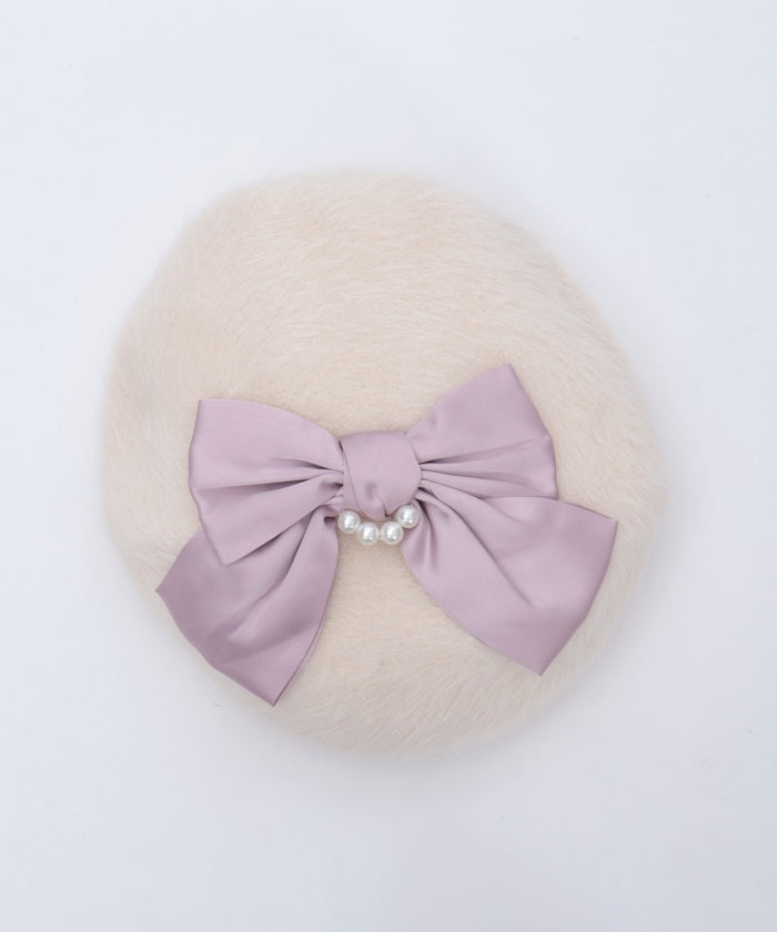 Pearl Ribbon Fur Beret