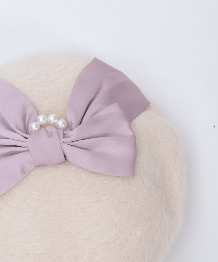 Pearl Ribbon Fur Beret