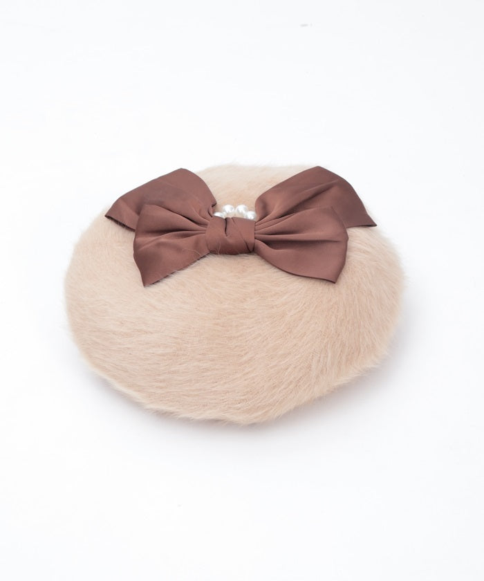 Pearl Ribbon Fur Beret