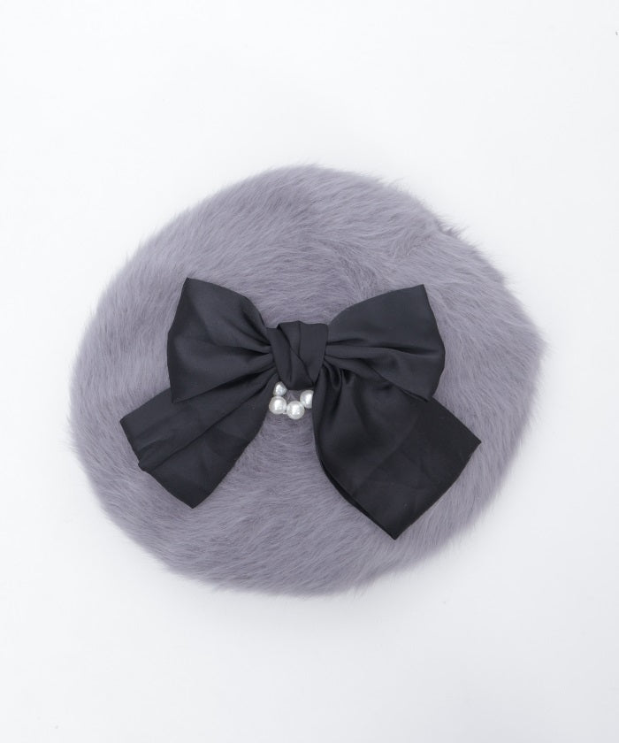 Pearl Ribbon Fur Beret