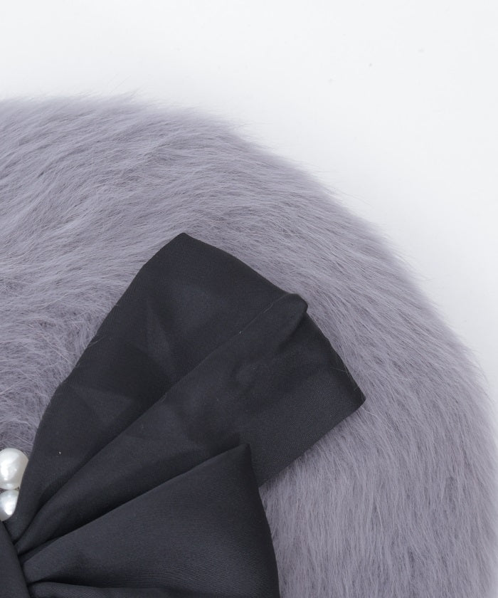 Pearl Ribbon Fur Beret