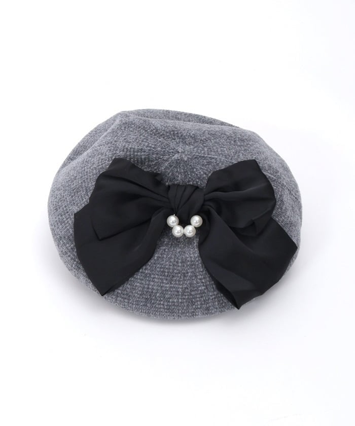 Chenille Knit Beret with Ribbon