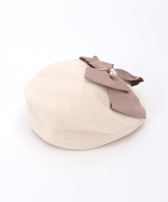 Chenille Knit Beret with Ribbon