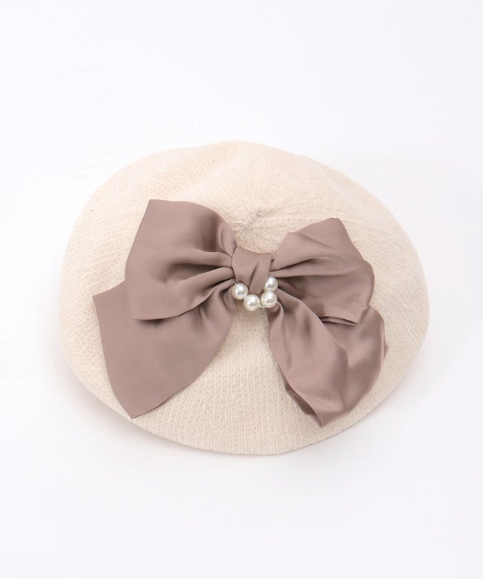 Chenille Knit Beret with Ribbon