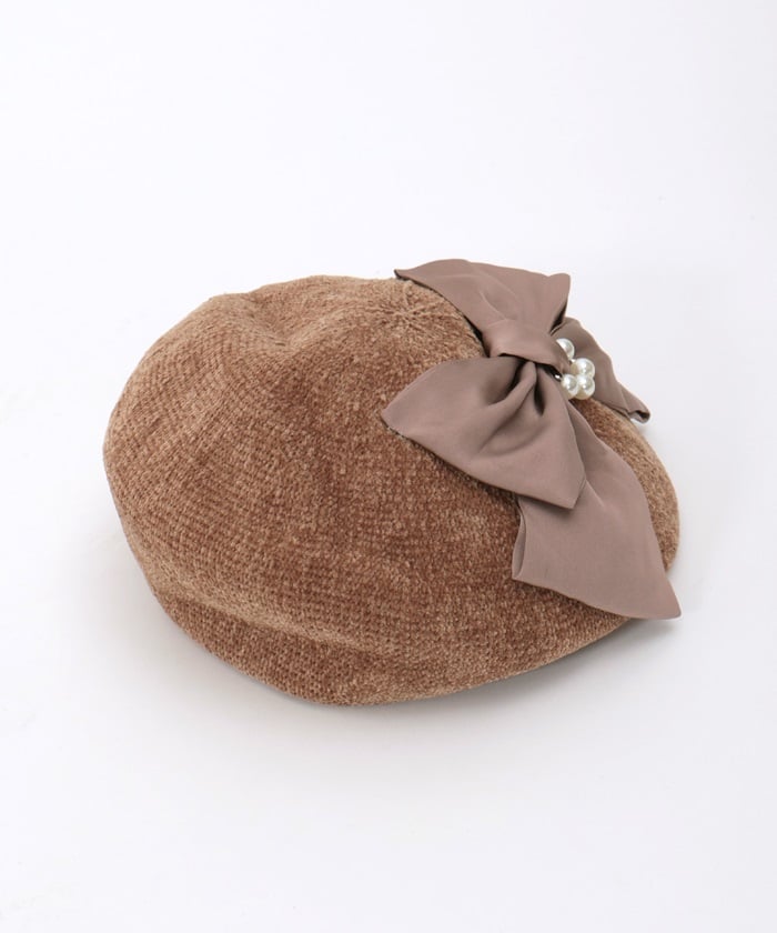 Chenille Knit Beret with Ribbon