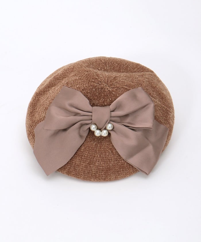 Chenille Knit Beret with Ribbon