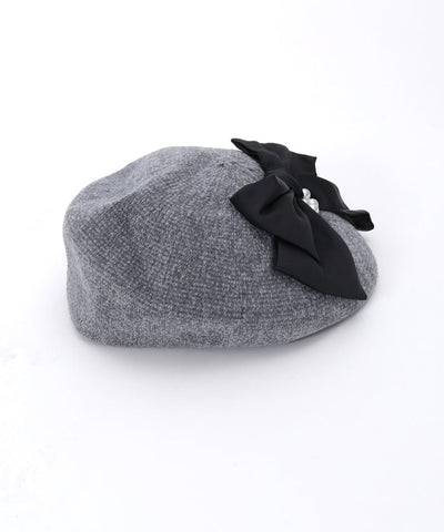 Chenille Knit Beret with Ribbon