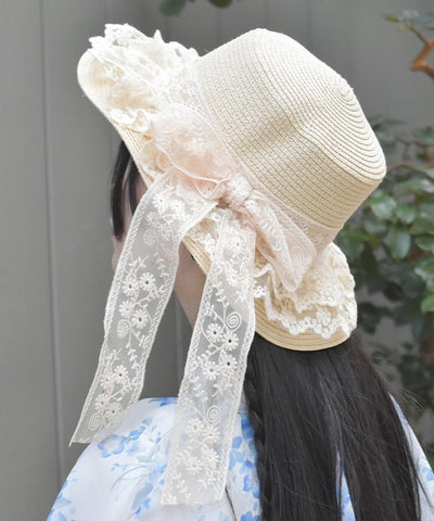 Lace Ribbon Frill Boater Hat
