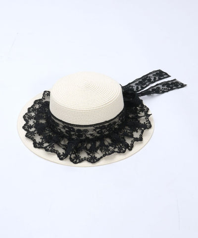 Lace Ribbon Frill Boater Hat