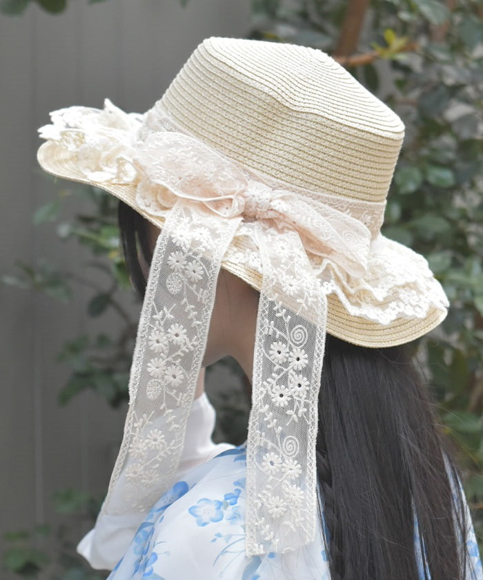 Lace Ribbon Frill Boater Hat