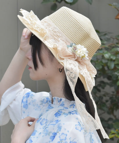 Lace Ribbon Frill Boater Hat