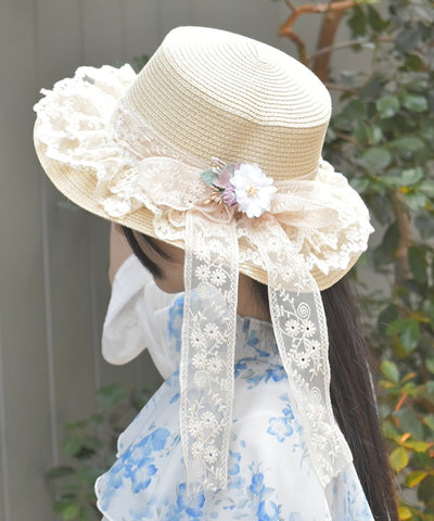 Lace Ribbon Frill Boater Hat