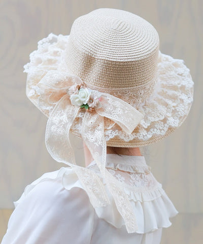 Lace Ribbon Frill Boater Hat