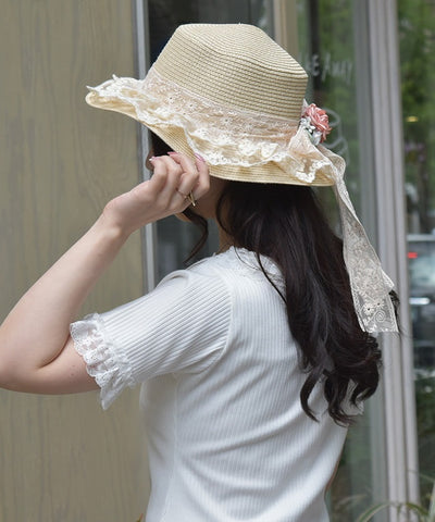 Lace Ribbon Frill Boater Hat