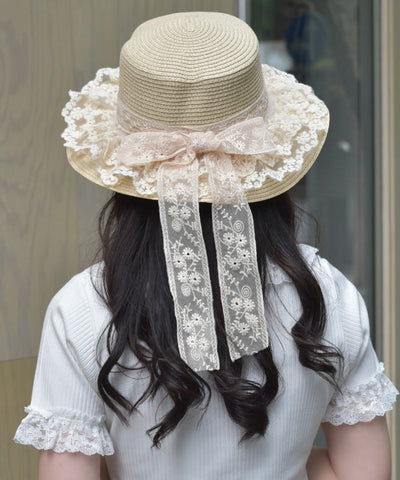 Lace Ribbon Frill Boater Hat