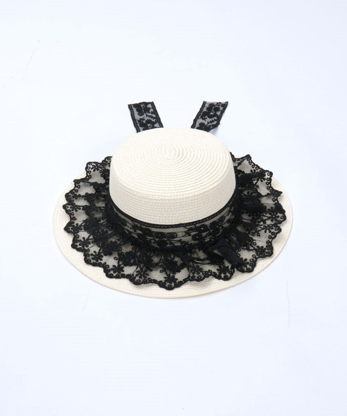 Lace Ribbon Frill Boater Hat