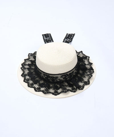 Lace Ribbon Frill Boater Hat