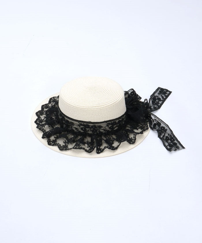 Lace Ribbon Frill Boater Hat