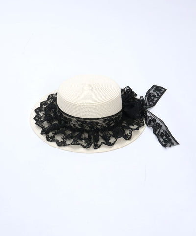 Lace Ribbon Frill Boater Hat
